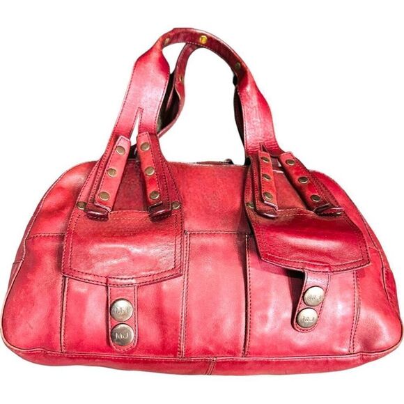 MARC BY MARC JACOBS Red Burgandy Leather Satchel Shoulder Bag Studs Designer Lux - Picture 8 of 8